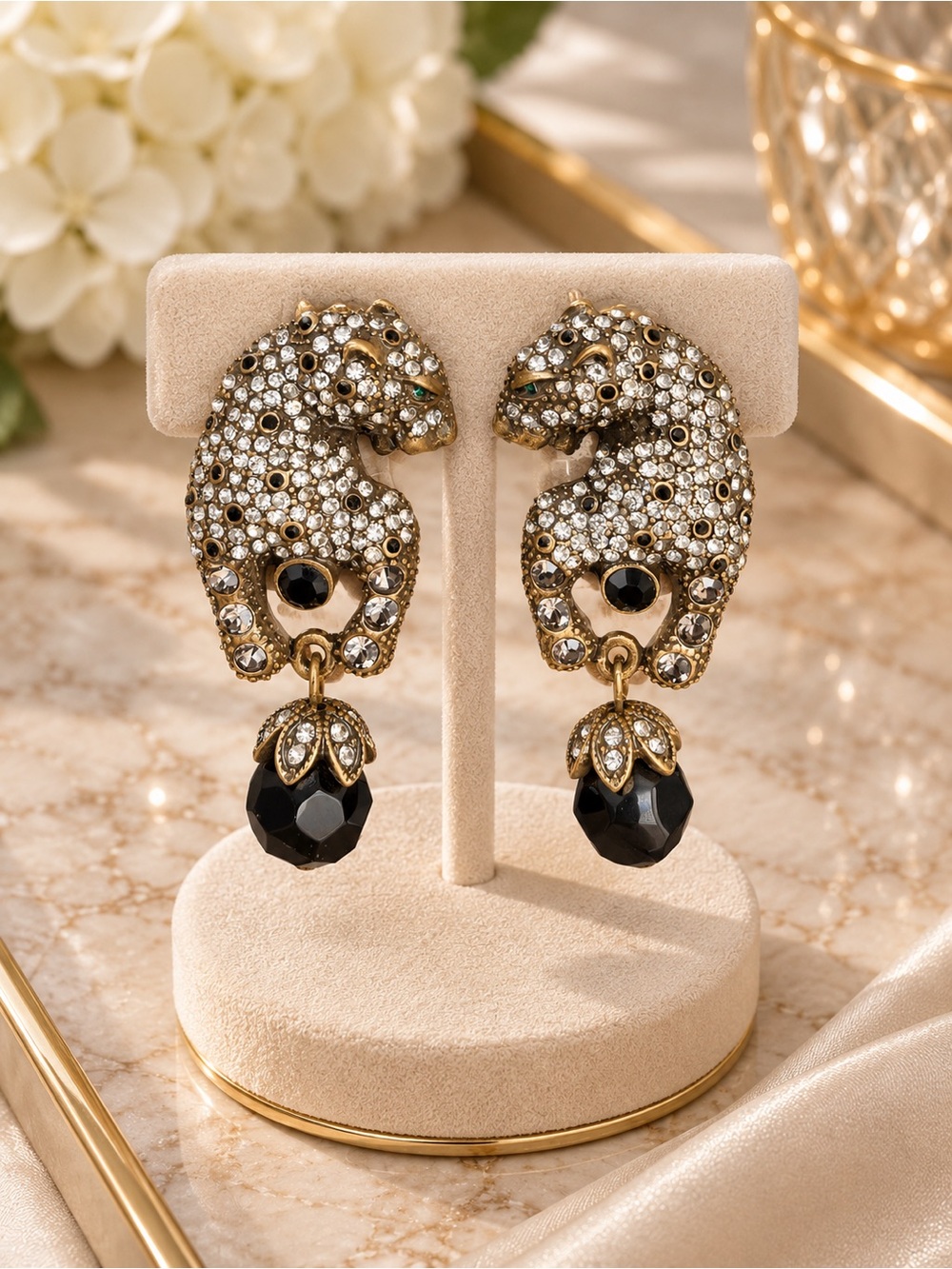 Panther Vintage Crystal Drop Earrings